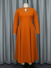 High Collar A line Dress Elegant Beaded Formal Swing Dress